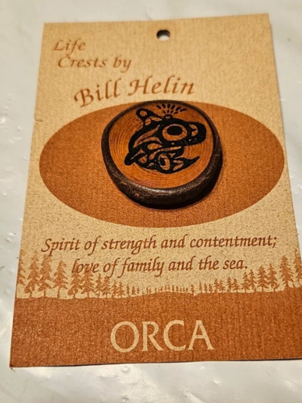 80s First Nations Bill Helin Original Orca Wooden Pin - Original Packaging